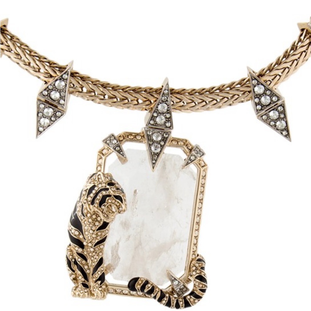 RARE Roberto Cavalli Crystal & Gold Enamel Tiger Pendant Necklace - Neve… - Picture 2 of 4
